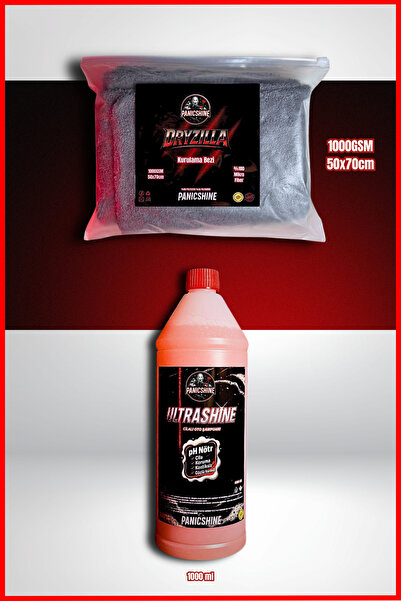 Ultrashine Yoğun Cilalı Oto Şampuanı 1 L + Dryzilla 50x70cm 1000GSM Oto Kurulama Bezi