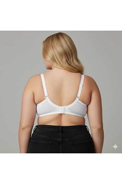 wear treasure Women's Plus Size Lace Detailed 3 Buckle Gathering Combed Cotton Supportless Wire Free Capless Mother's Bra