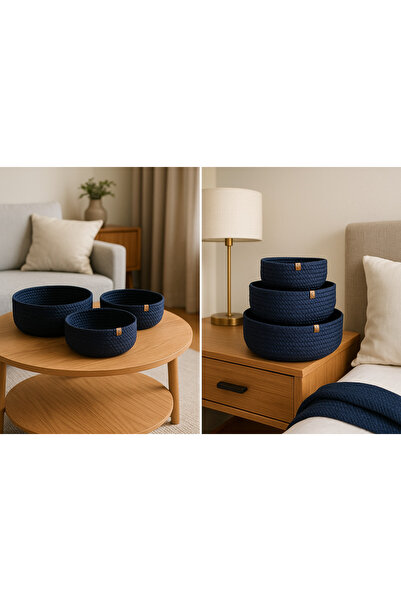 Naspar 3 قطع سلة زرقاء داكنة، سلة مناشف، منظم للمطبخ والحمام، مجموعة سلال متع...