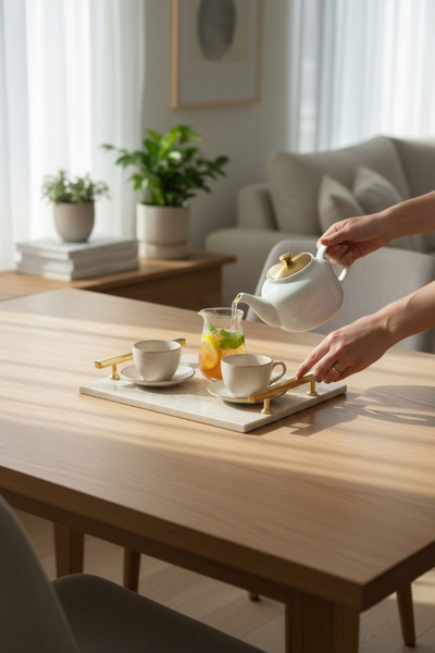 Akayev Travertine Gold Florya 30X20 cm Tray