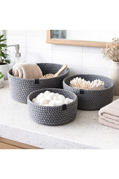 Naspar Anthracite 3-Pece Basket and Wicker Towel Set - Organizer κουζίνας και...
