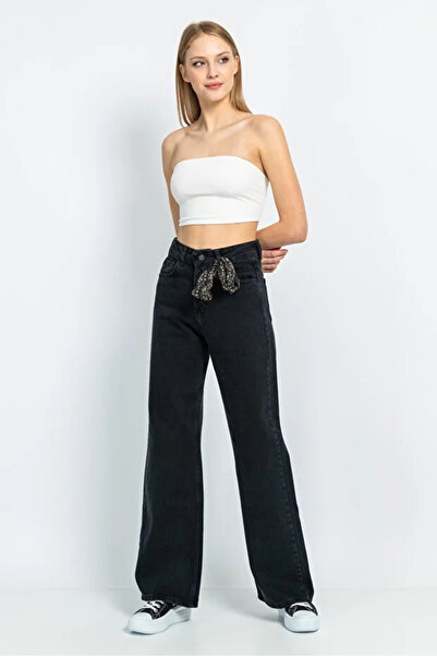 Lexsina Women's Anthracite High Waist Wide Leg Palazzo Jeans