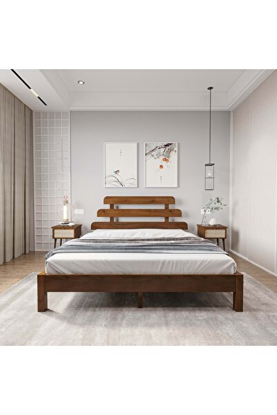 RENAZZO Lotus X  Model Ceviz Renk Çam Ahşap Karyola
