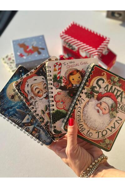 Mia Pera Glittery 4-Piece Pocket Notebook New Year Unlined Spiral 11X14.5 cm Christmas Snowman Gift