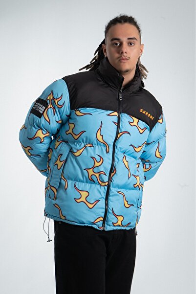 No Future Chrome Flames Men's Puffer Coat Jacket Nf0506Mv