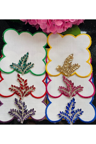 ELÇİÇEK HOME Sunum Peçete,Kokteyl Peçete,Lüks Taşlı Kahve Yanı Sunum Peçete 6 Adet