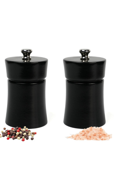 Glios Black Wooden Salt and Pepper Hand Mill Grinder 2 Pieces 8 cm