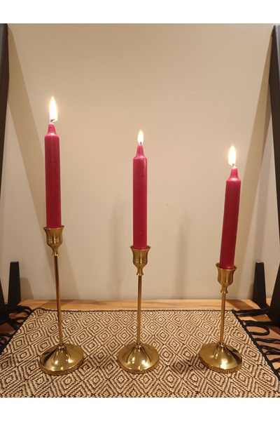 Bosphorus Heritage 3'lü Set Altın Varaklı Metal Mumluk - Yemek Masası Dekoru