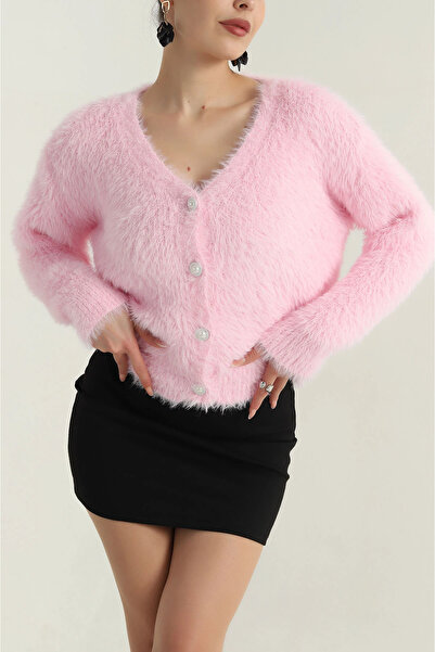 mahira collection Cardigan roz pentru femei, cu nasturi, scurt, angora, cu de...