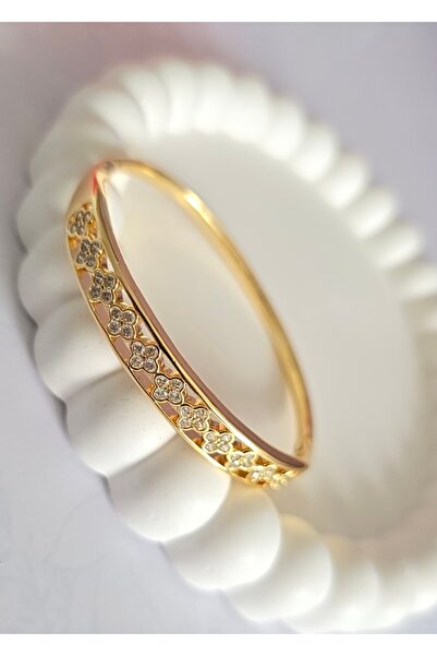 MİLUNXTE Çiçek Motifli Zirkon Taşlı Kadın Çelik Kelepçe Bileklik - Şık Tasarı...