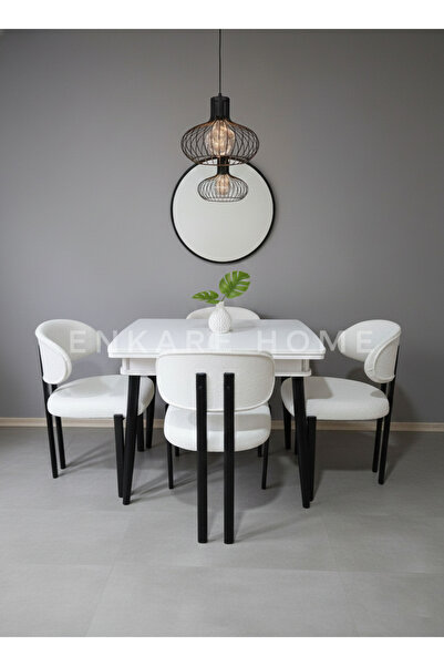 Enkare Beyaz Küçük Mdf Masa & Badem Sandalye | 68x90 - 120 | Açılabilir Küçük...