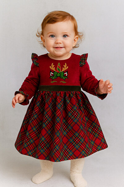DagDag Baby New Year Baby Girl Dress-Plaid Tulle Skirt- Ruffle Sleeves Red 6-12-18-24 Months