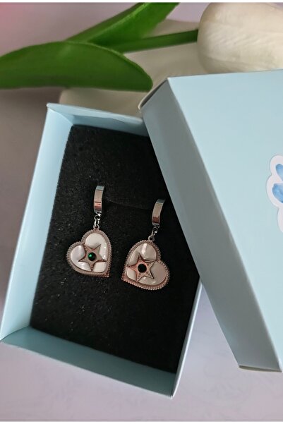 MİLUNXTE أقراط متدلية من الفولاذ باللون الفضي على شكل قلب ونجمة مرصعة بالأحجا...