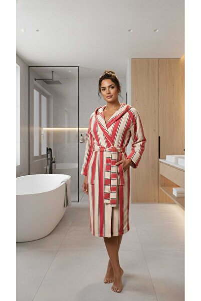 Havlu Denizi Ev Tekstil Ürünleri Striped Colored Hooded Bathrobe
