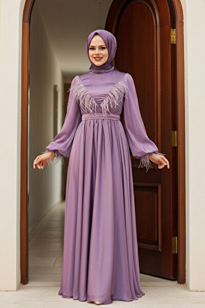 Neva Style Tasseled Dusty Rose Hijab Evening Dress 21731Gk