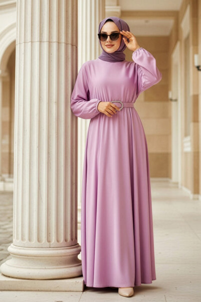 Neva Style Lilac Satin Hijab Dress 5727Lila
