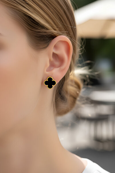 RÜZGARBİJÜTERİ أقراط البرسيم الأسود – تصميم أنيق وراقٍ