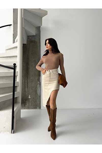 SHEVEGA Women Beige Skirt Tassel Asymmetric Cut Linen Skirt