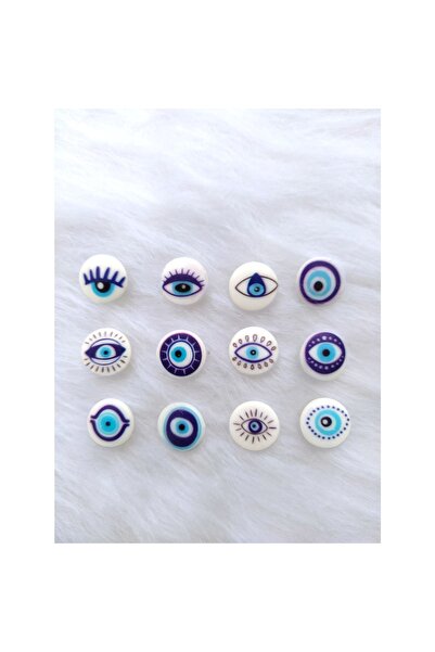 Zedhobi 60 Adet 15 Mm Yuvarlak Arkadan Delikli Karışık Desen Nazar Boncuğu Gö...