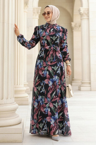 Neva Style Φόρεμα Hijab με σχέδιο λουλουδιών Dusty Rose 27941GK