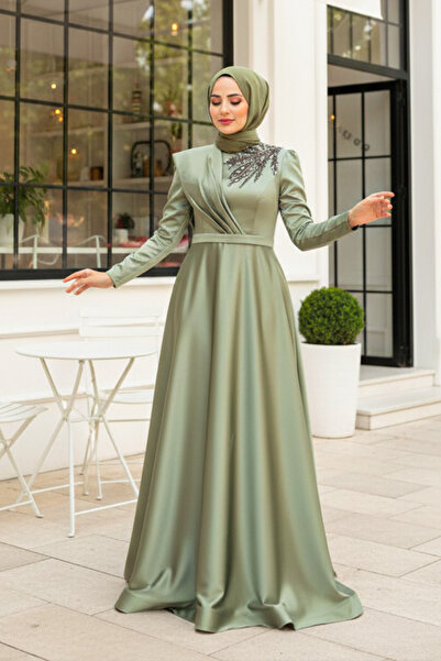 Neva Style فستان سهرة تيسيتير أخضر مطرز بالخرز 22441CY