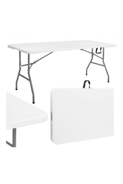 PROCART Folding table for camping or garden, suitcase type, 180x70x75 cm, steel frame, white