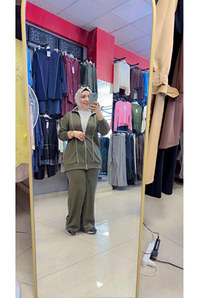 Yanları Çizgili Haki Renk İkili Takım