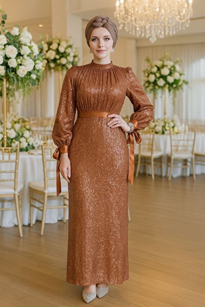 Neva Style Βραδινό φόρεμα Hijab με παγιέτες 4667KRMT