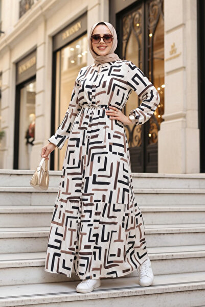 N.S NEVA STYLE Φόρεμα Hijab με σχέδιο καφέ 50253KH