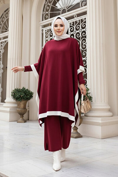 N.S NEVA STYLE طقم ثلاثي من الملابس المحجبة باللون العنابي من بانشولو 33850BR