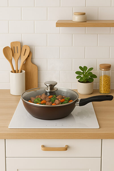 OEM Frying pan with glass lid, 28 cm, 3-layer ceramic coating, 3.9L capacity