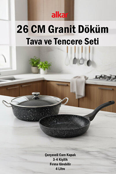 FİTHOME Pot and Pan Set Granite Cast Rice Pot and Cast Pan Set