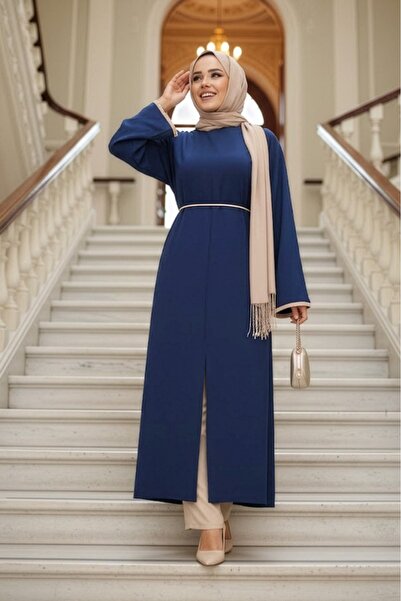 N.S NEVA STYLE طقم من قطعتين من التحريض النسائي باللون الأزرق الداكن مع تفاصي...