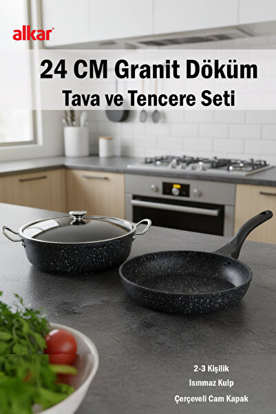 FİTHOME Pot and Pan Set Granite Cast Rice Pot and Cast Pan Set