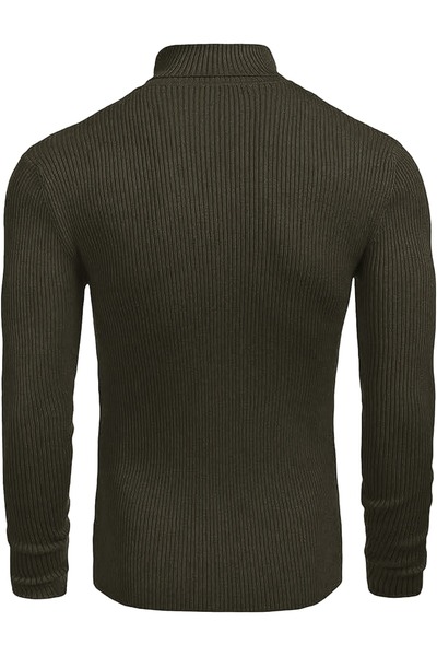 HANCLO Ανδρικό πλεκτό πουλόβερ χακί χρώματος εφαρμοστό με ελαστικό ύφασμα