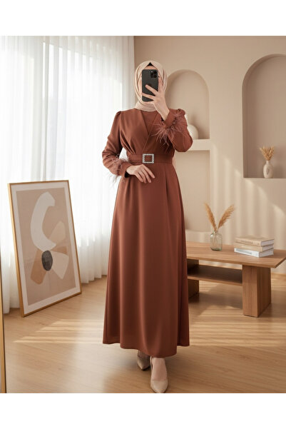 Modamorfo Φόρεμα με αγκράφα με φτερό μανίκι με λεπτομέρεια διπλής στρώσης μπροστά - μαύρισμα