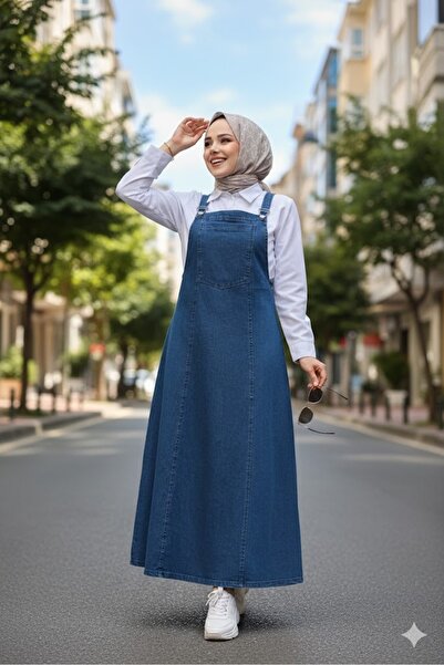 N.S NEVA STYLE Τζιν Navy Blue Hijab Gilet Φόρεμα 19131L