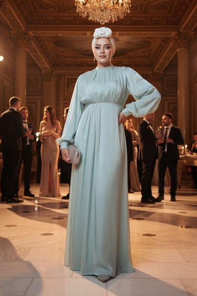 N.S NEVA STYLE فستان سهرة طويل بأكمام بالون بلون النعناع 62312MINT