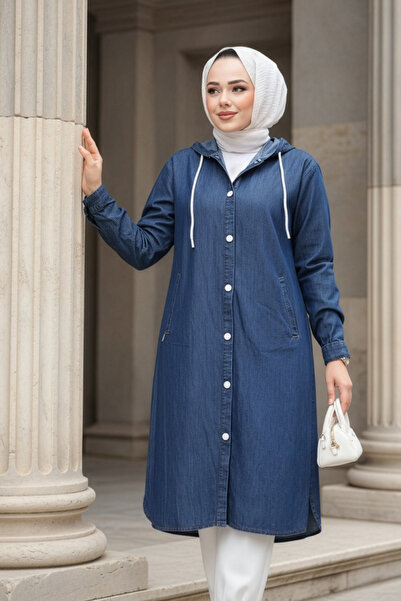 N.S NEVA STYLE Καπάκι τζιν με κουμπιά Navy Blue Hijab 7041L