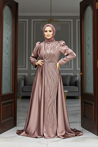 Neva Style Copper Hijab Satin Evening Dress with Tail 23221Bkr