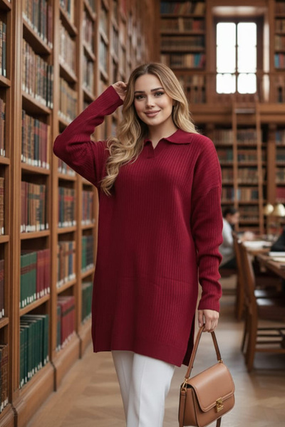 Neva Style Corded Fabric Cream Knitwear Sweater Tunic 65903Kr2