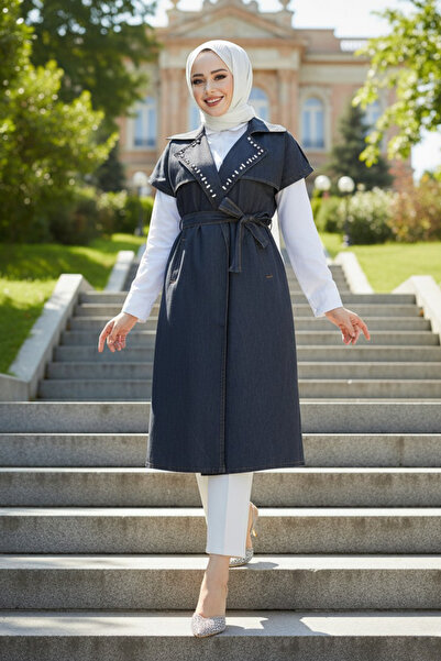 Neva Style Bead Embroidered Anthracite Hijab Vest 6572Ant