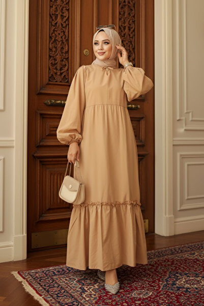 Neva Style Balloon Sleeve Biscuit Hijab Poplin Dress 57341BS