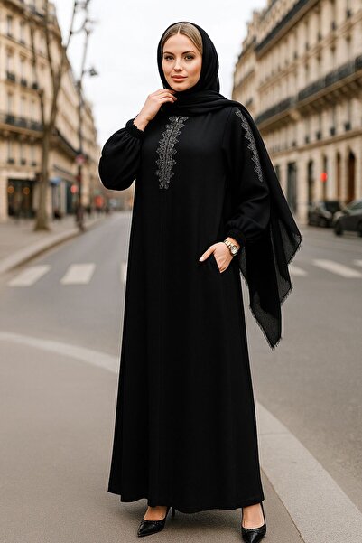 Neva Style Μαύρο Hijab με Pocket Ferace 45274S