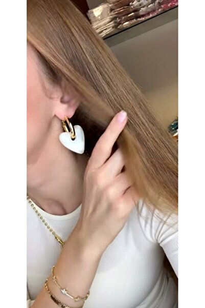 mos&more by mosev Steel Gold Brown Heart Earrings