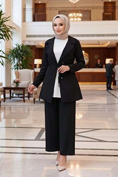 N.S NEVA STYLE بدلة مزدوجة محتشمة سوداء مع جاكيت 62221S