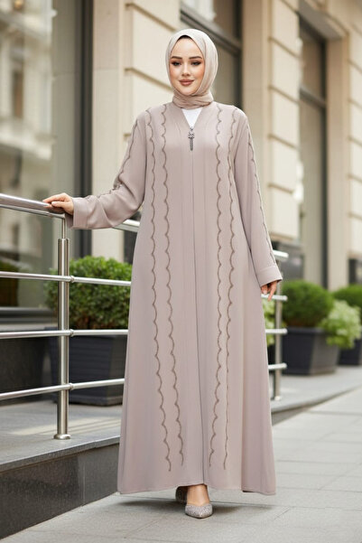 Neva Style Beige Hijab Ferace - Bead Embroidered, Model 29113Beige
