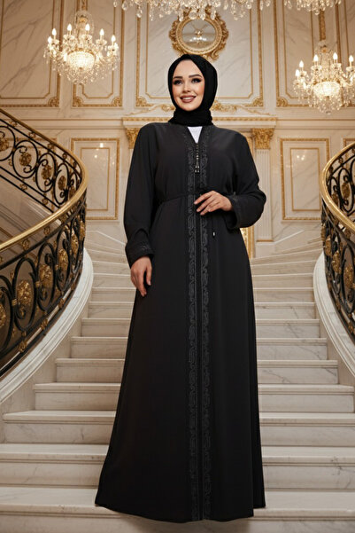 Neva Style Zippered Anthracite Hijab Abaya - 45297Ant