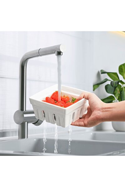 MIAMIO Set of 2 Fruit serving baskets, fruit bowl, with drain holes for washing, square, ceramic, white