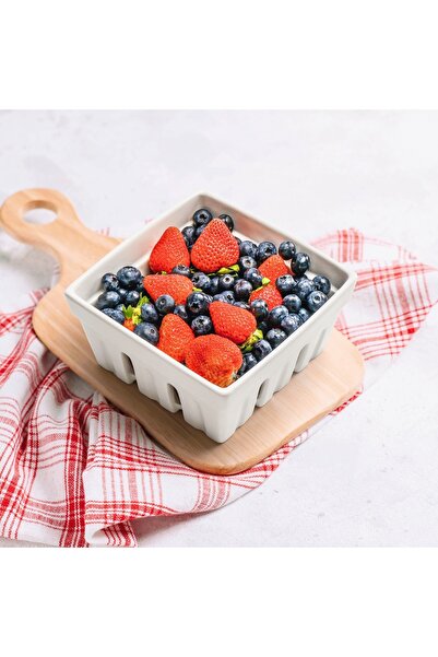 MIAMIO Set of 2 Fruit serving baskets, fruit bowl, with drain holes for washing, square, ceramic, white